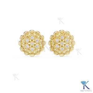 Lab Grown Diamond Classic Filigree Floral Stud <b>Earrings</b> 7 Stone Cluster <b>Solid</b> Gold Women's Jewelry Anniversary Gift - Product Image 4