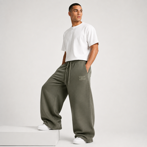 Wholesale Men's Olive Green Color Wide Leg Sweatpants Custom Drawstring Waist <b>Jogger</b> For Men High Quality Men's Sweatpants - Product Image 2