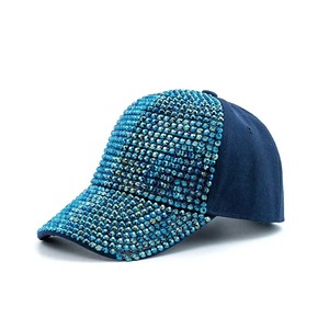 Gorra de Béisbol Azul con Pedrería, 6 Paneles, Ajustable, Unisex, de Moda, para Primavera/Verano, Informal, de Tela Twill, con Malla Negra - Product Image 1