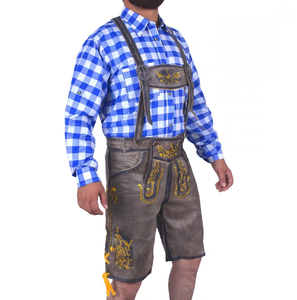 Men's Gray Lederhosen Bavarian <b>Shorts</b> Yellow Embroidery High Waist Casual Woven Breathable Eco-Friendly Waterproof Front Logo - Product Image 2