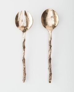 Ensemble cuillère et fourchette à salade en métal poli à la main, design Wabi Sabi, compatible lave-vaisselle, couverts en acier inoxydable doré, vente en gros, pour fromage - Product Image 1