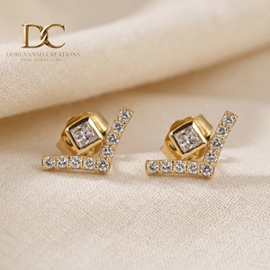 Luxury 14KT Solid Gold <b>Stud</b> <b>Earrings</b> with Square and Round Brilliant Cut Lab Grown Diamond IGI Certified Jewelry for Women's - Product Image 5