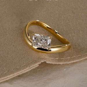 Luxury <b>Open</b> Wrap Radiant Cut Diamond <b>Ring</b> Solid Yellow Gold Bridal Jewelry Bypass Lab Grown Diamond Engagement <b>Ring</b> - Product Image 1