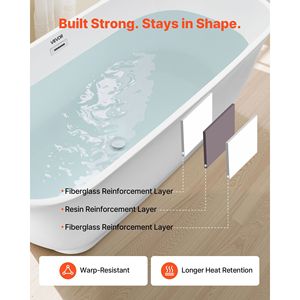 Vasca da Bagno Freestanding Contemporanea in Acrilico da 67 Pollici, Elegante Forma Ovale, Bianca con Scarico Cromato Lucido - Product Image 5