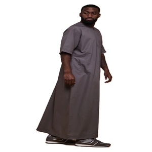 <b>Men's</b> Long Sleeve <b>Thobe</b> Cotton Loose Fit Floor Length Round Neck Solid Color Casual Daily Wear Middle East Style Breathable Robe - Product Image 5