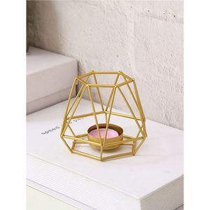 Portavelas Moderno de Metal Geométrico para Velas de Té, Linterna de Alambre Dorado, Centro de Mesa para Decoración del Hogar - Product Image 1
