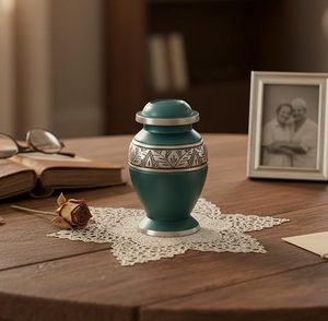 Teardrop Ceramic Urn Classical Style Airtight <b>Pet</b> Casket Green with Silver Band - Product Image 4