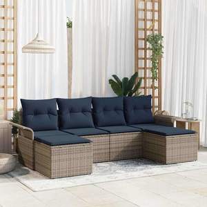 Conjunto de Sofás de Jardín de Mimbre Sintético de 6 Piezas con Cojines, Muebles de Exterior de Estilo Contemporáneo - Product Image 1
