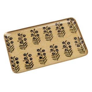 Plateau de service décoratif en métal émaillé rose de luxe avec bord doré et motif feuille de palmier, personnalisable pour la décoration intérieure et la vaisselle de cuisine - Product Image 3