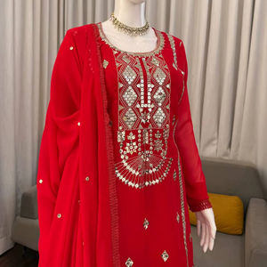 Sharara Salwar Kameez Bordado Premium – Conjunto Kurta Sharara de Faux Georgette con Dupatta de Encaje Elegante, Ropa Étnica - Product Image 1