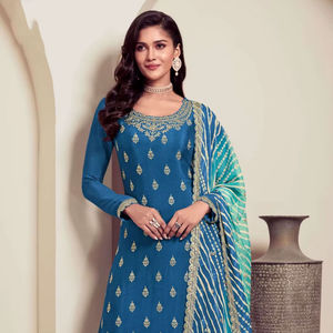 Traje Salwar Kameez Étnico de Lujo, Viscosa Chinon, Bordado Zari, con Lentejuelas, Conjunto de Salwar Anarkali Kurta y Pantalón con Dupatta - Product Image 1