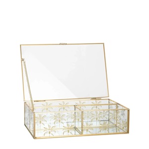 กล่องใส่เครื่องประดับคุณภาพสูง วัสดุแก้วและโลหะ กล่องเครื่องประดับแก้วพรีเมียม ฝาปิดแบบโลหะบานพับ - Product Image 1