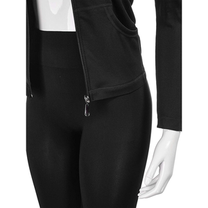 Survêtement à capuche pour femme 2026, noir uni, avec fermeture éclair intégrale, respirant, en Spandex et Polyester, idéal pour l'automne, en vente en ligne - Product Image 2