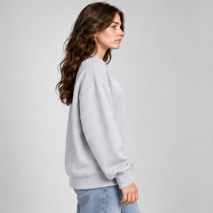 Sweat-shirt à col rond pour femme, couleur unie gris chiné clair, style universitaire, manches longues, logo personnalisé - Product Image 2