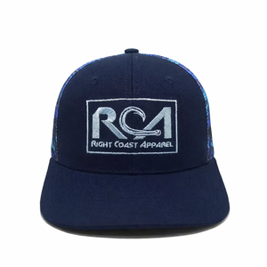 Casquettes de camionneur en toile camouflage personnalisées, maille bleu marine, avec logo brodé, design RCA, maille cycliste, vente en gros - Product Image 1