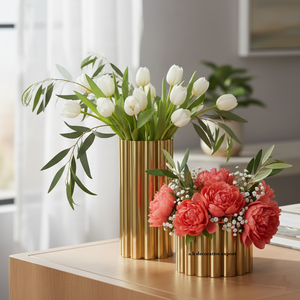 Juego de Jarrones Modernos Ecológicos de Metal Gris Metálico Acanalado, Recipientes Florales de Aluminio para Centros de Mesa de Boda, Decoración Industrial para el Hogar - Product Image 3