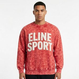 Sweat-shirt unisexe à col rond, coupe décontractée, chaud, avec texte gaufré audacieux, effet délavé premium et impression 3D en relief, pour le sport - Product Image 1