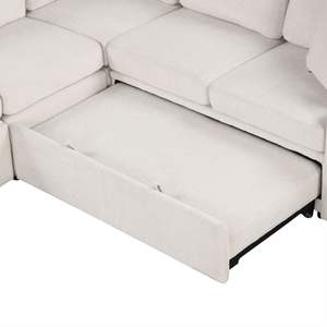 84.7\" Beige Convertible <b>Pull</b>-<b>Out</b> <b>Sofa</b> <b>Bed</b> L-shaped & U-shaped with Movable Storage Ottoman for Living Room Sectional <b>Sofa</b> - Product Image 6