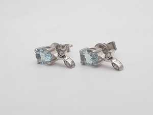 Boucles d'oreilles en argent sterling avec pierre précieuse ovale en aquamarine et zircon, bijoux naturels faits à la main, cadeau élégant pour femmes - Product Image 3