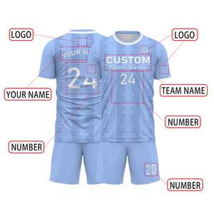 Ensemble de maillot de football respirant, léger et à séchage rapide, col rond, manches courtes, 100% polyester, motif uni, logo personnalisé sur le devant, pour équipe - Product Image 4