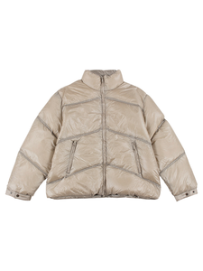 Veste matelassée marron pour homme, col montant, fermeture éclair, coupe-vent, coupe droite décontractée, rembourrage en duvet, vêtement d'hiver - Product Image 5