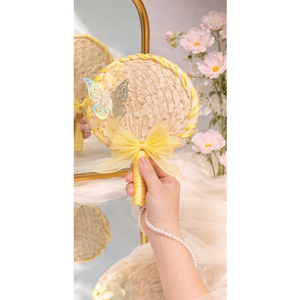 พัดงานแต่งงานทำมือจากไม้ไผ่หวาย พัดมือถือพร้อมโบว์ พัดงานแต่งงานแบบกำหนดเอง ของชำร่วยงานแต่งงาน โรงงานเวียดนาม - Product Image 3