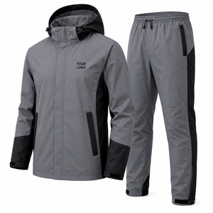 Unisex Gray Solid Lightweight Waterproof Hooded Tracksuit Set with Back <b>Zip</b> Pocket and Other Closure Sporty Style Summer Wear - Product Image 2