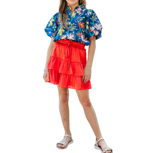 Girls Floral Print <b>Viscose</b>/Cotton Casual Short Sleeve Summer <b>Top</b> Puff Sleeve Blouse OEM ODM Wholesale Custom Brand - Product Image 5