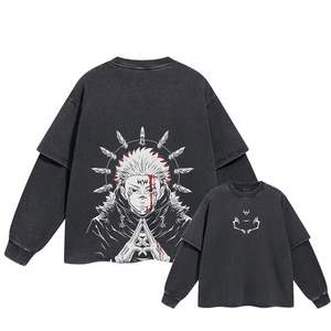 T-shirt surdimensionné à manches longues pour homme, imprimé noir, col rond, style streetwear, en coton - Product Image 1
