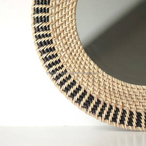 Boho Round Rattan <b>Mirror</b> Natural Dual Tone Handwoven Wall Decor Woven Rattan Frame - Product Image 3