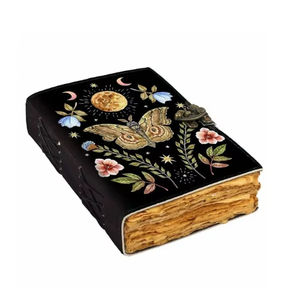 Handmade 10x7 Inch Genuine Leather Journal Butterfly Classic Flower Dream Art Sketchbook 200 Deckle Edge Pages Printed Animals - Product Image 1