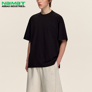 NAIMAT ABBAS INDUSTRIES เสื้อยืดผ้าฝ้ายสีดำขนาดใหญ่สำหรับผู้ชาย คอกลม แขนสั้น ลำลอง สีพื้น ทรงพอดีตัว - Product Image 1
