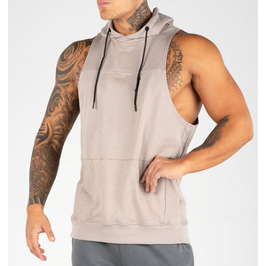 Vêtements de sport personnalisés avec logo OEM, 100% coton, débardeur à capuche pour homme, musculation, entraînement, sans manches - Product Image 2