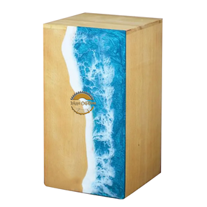Urne funéraire artisanale en résine et bois naturel, motif vague océanique, pour cendres humaines, par AYAANS - Product Image 1