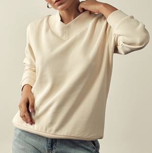 <b>Women's</b> <b>V</b>-<b>Neck</b> Knitted Sweater Solid Color Long Sleeve 100% Cotton Breathable Autumn Wear Minimalist Style - Product Image 4