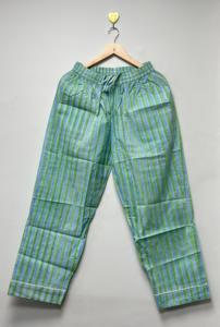 Womens <b>3</b> <b>Piece</b> Cotton Pajama <b>Set</b> Blue Green Striped Eco-Friendly Spring Summer Comfortable Fit Sleepwear <b>Lounge</b> Outfit - Product Image 3