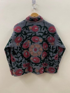 Abrigo de Lana Acrílica con Bordado Floral Bohemio, Cuello Mao, Manga Larga, Talla Grande, Ropa Exterior de Invierno para Mujer - Product Image 3