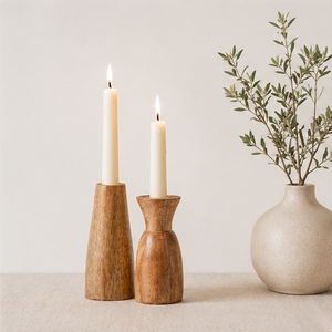 Handcrafted Mango Wood Taper Candle Holder Set Modern Minimalist Decorative Candlestick Stands For Home & Dining Table Decor - Product Image 6