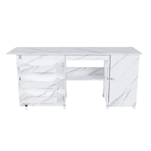 57.5\" <b>Foldable</b> Electric Sewing Machine <b>Table</b> with Locking Casters Multi-Storage Craft Station Shelves Bins Cabinet Adjustable - Product Image 3