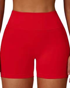 Conjunto de sujetador sin costuras y pantalones cortos de cintura alta para mujer, rojo, suave, elástico, transpirable, moldeador, ropa deportiva, conjunto para hacer ejercicio. - Product Image 4