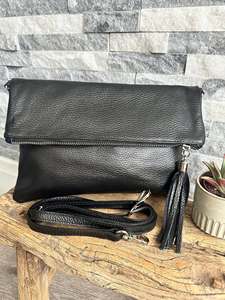 Eoin Winston Sports <b>Red</b> 100% Genuine Leather Foldover <b>Clutch</b> with Tassel Zipper Closure Pakistan Origin Model Ews0005 - Product Image 2