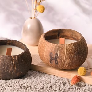 Mini velas perfumadas de vainilla en cuencos de cáscara de coco Vela de tazón de coco de cera a base de plantas vegetales blancas - Product Image 1