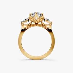 Anillo de Compromiso con Tres Diamantes de Corte Marquesa Holandés, Certificados por IGI, Cultivados en Laboratorio, en Oro de 10K, 14K, 18K, Plata 925, 935, Joyería Fina - Product Image 3