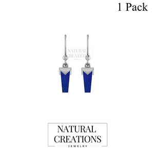 Pendientes Colgantes de Plata de Ley 925 de Alta Calidad con Lapislázuli en Forma de Lápiz, Engaste de Bisel, Regalo Moderno para Bodas y Fiestas - Product Image 2