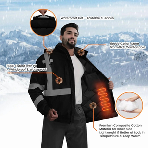 Men's Reflective <b>Fleece</b> <b>Work</b> Jacket Windproof Zipper Closure Stand Collar Safety Wear Winter Outdoor Use - Product Image 6