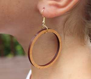Wooden <b>Circle</b> Earrings With Gold Hooks Natural <b>Wood</b> Grain Design Jewelry Findings For Crafting And Accessories - Product Image 5