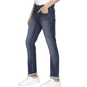 กางเกงยีนส์เดนิมดีไซน์ทันสมัยสไตล์ OEM สีน้ำเงินเข้ม ขอบขาพับได้ ทรงคลาสสิก 5 กระเป๋า ใส่สบาย สไตล์สตรีทแวร์ - Product Image 2