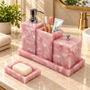 Juego de Accesorios de Baño de Resina Hechos a Mano con Efecto Mármol Azul, Venta al Por Mayor, OEM, ODM - Product Image 3