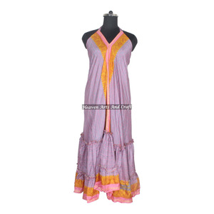Nuevo Vestido Bohemio Vintage de Seda con Volantes para Mujer, Vestido Moderno Elegante de Seda Estilo Saree, Vestido de Noche sin Mangas para Damas - Product Image 1