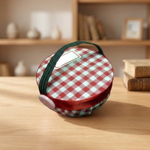 AA0279 Wrist <b>Pin</b> Cushion | Hand <b>Sewing</b> Accessories| Red White Checkered Round <b>Pin</b> Cushion With Button <b>Sewing</b> Accessory - Product Image 3
